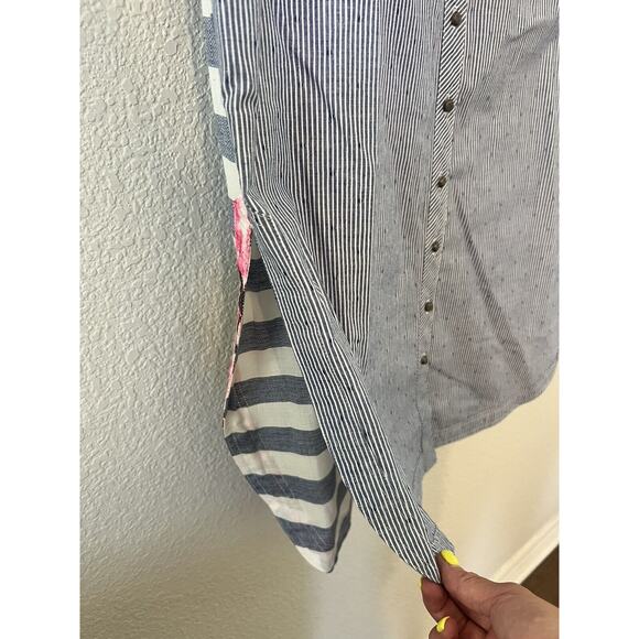 Vincente Tunic Top White Blue Sleeveless Floral Collar Hi Lo Hem Size Medium - Picture 8 of 16